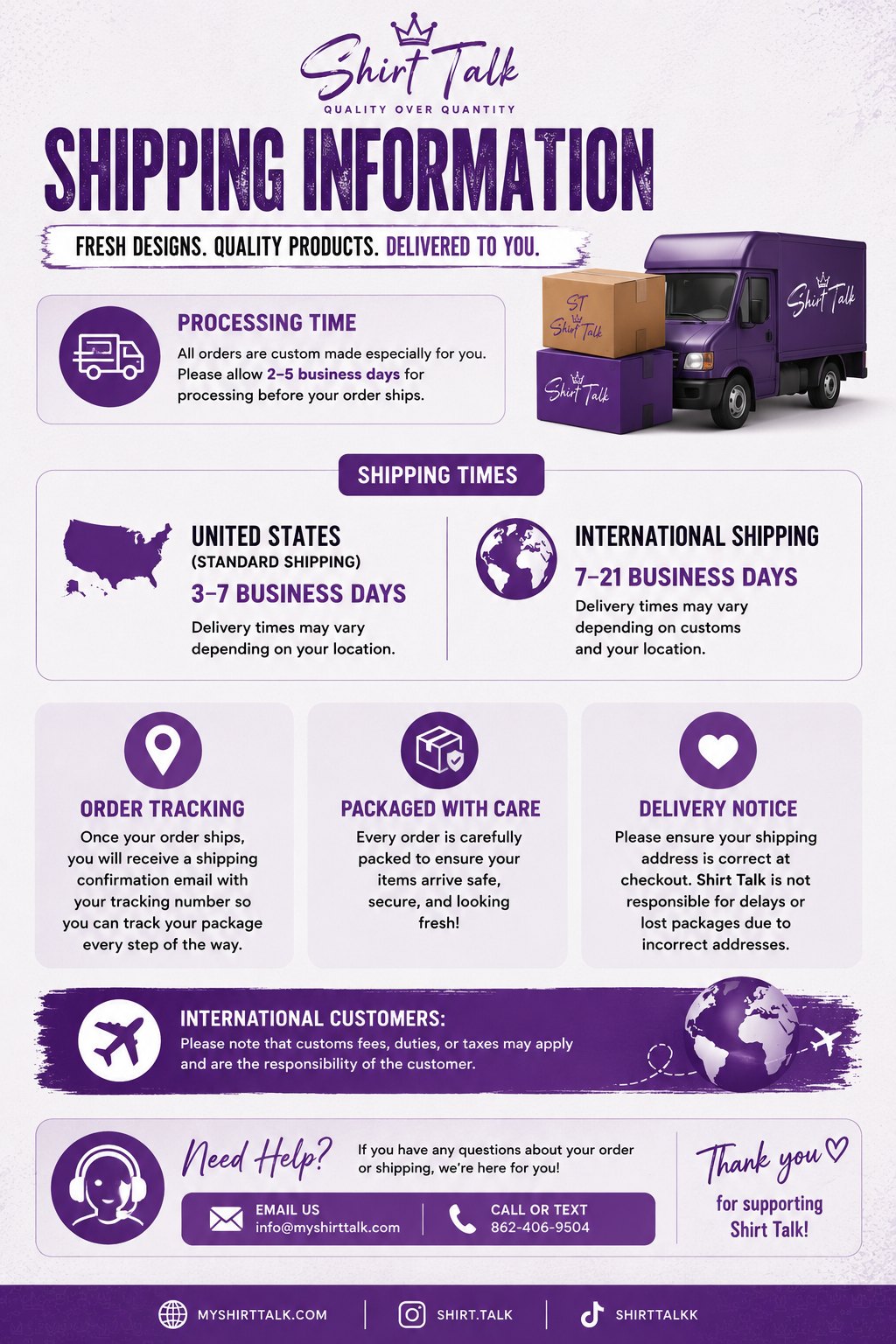Shirt Talk shipping information